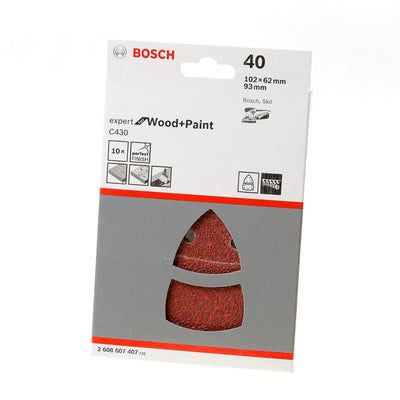 Bosch - Juego de hojas de lija de 10 piezas 102 x 62, 93 mm, 40