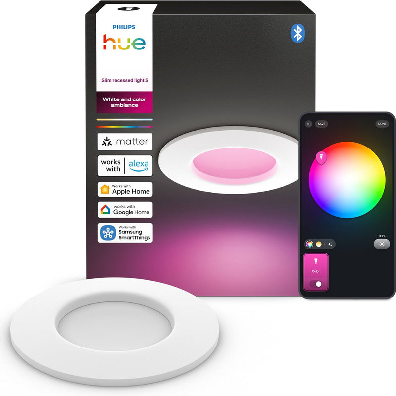 Philips Hue Foco empotrable LED fino - iluminación de baño - Accesorio Gu10 - contiene 1 foco empotrable - luz blanca y de color orientable - blanco - IP44: a prueba de salpicaduras - ø: 90 mm - iluminación inteligente