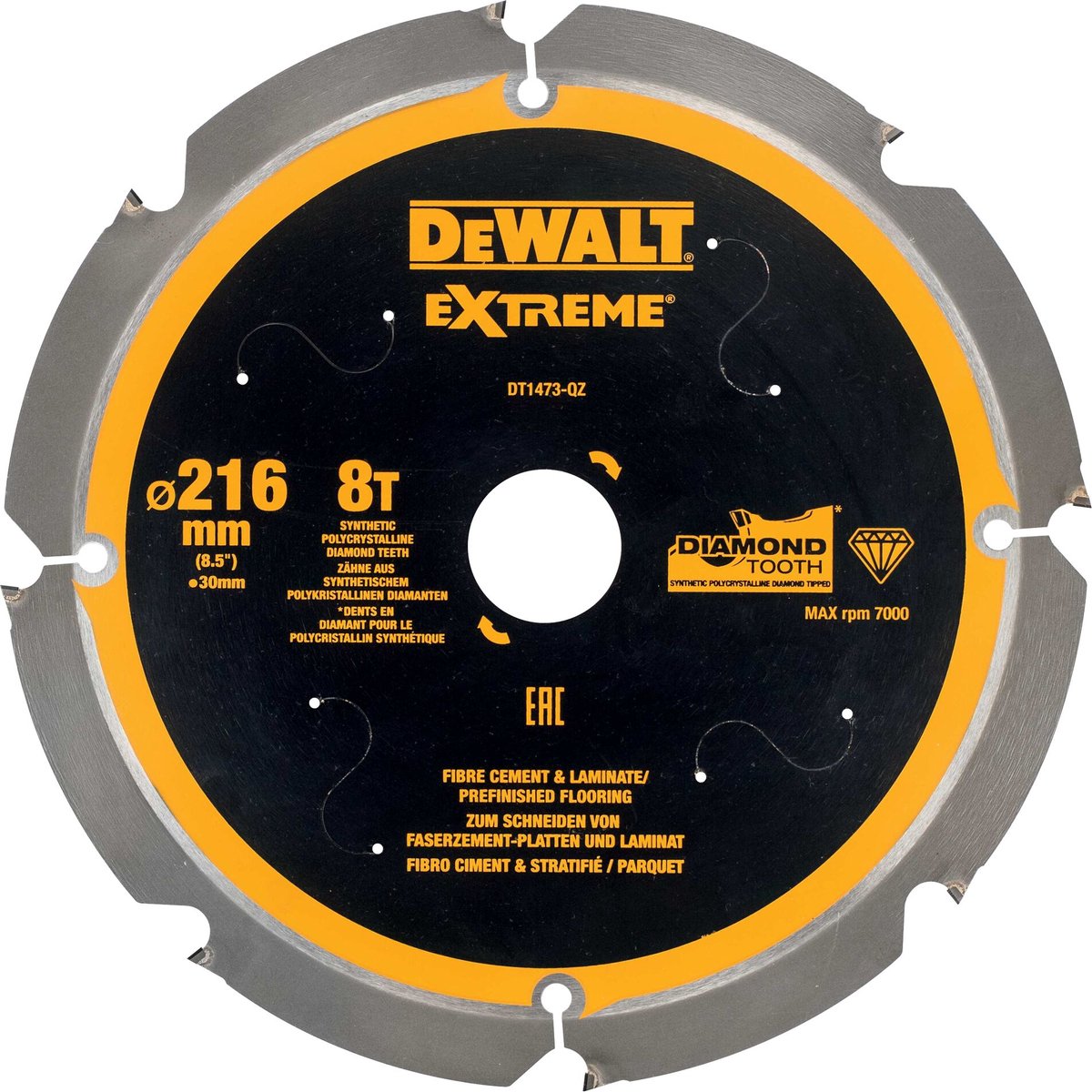 Lama per sega circolare Dewalt per pannelli di cemento | estremo | ø 216mm foro asse 30mm 8t - dt1473-qz