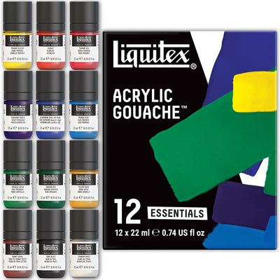 Liquitex 3699325 acrylic gouache set essentials 12x22ml – highly pigmented paint, matte, opaque, for illustration design