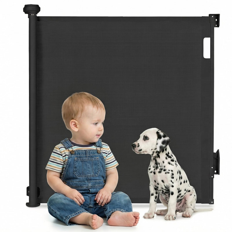 Cancello per scale avvolgibili Lionelo thea fino a 140 cm - senza soglia - doppia chiusura - resistente ai raggi UV - indicatore di chiusura - 3 clip di montaggio - cancelletto di sicurezza per animali domestici - per interni ed esterni - en 1930:2011