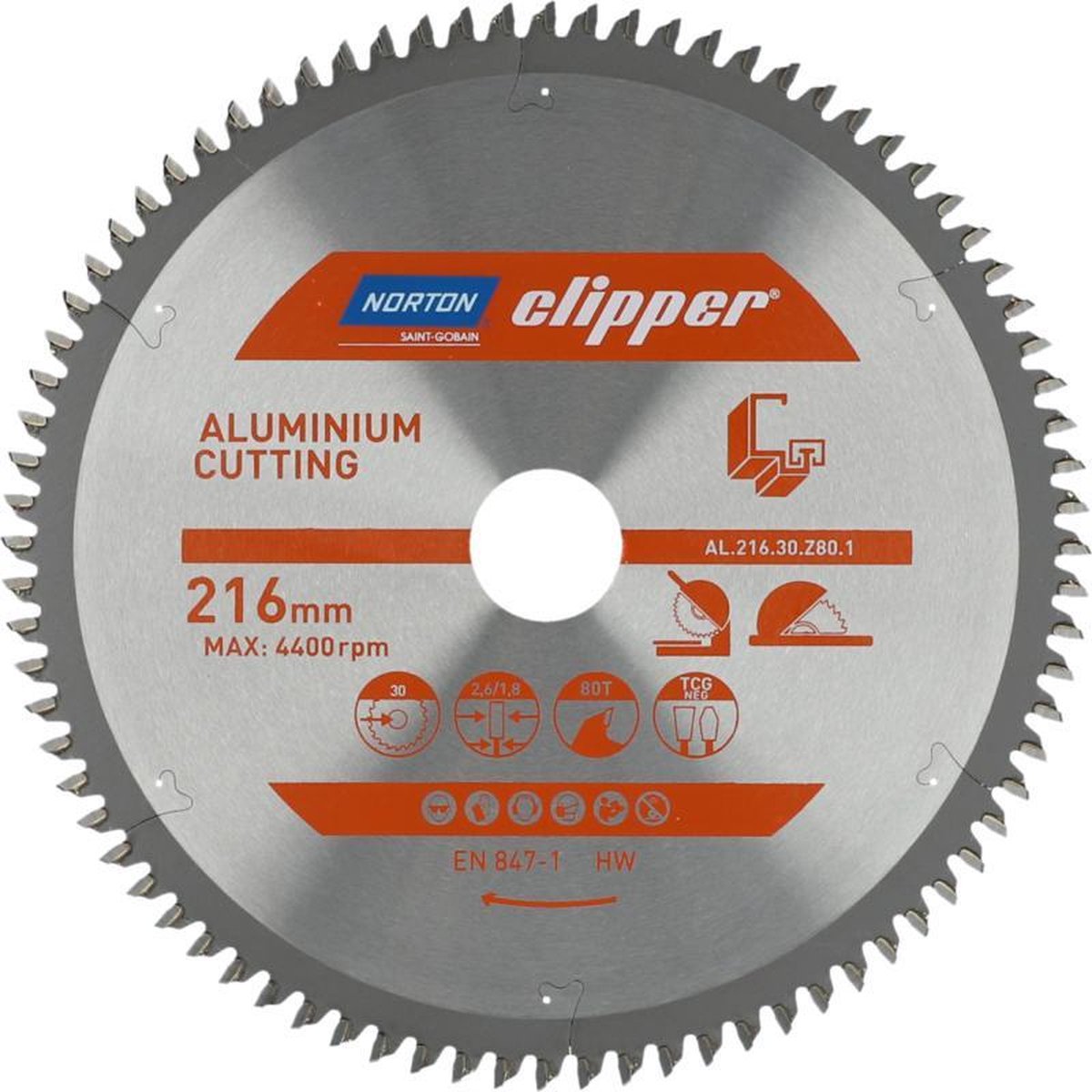 Serie Norton - lama per sega circolare per alluminio - 216mm - denti piatti trapezoidali - 80 denti