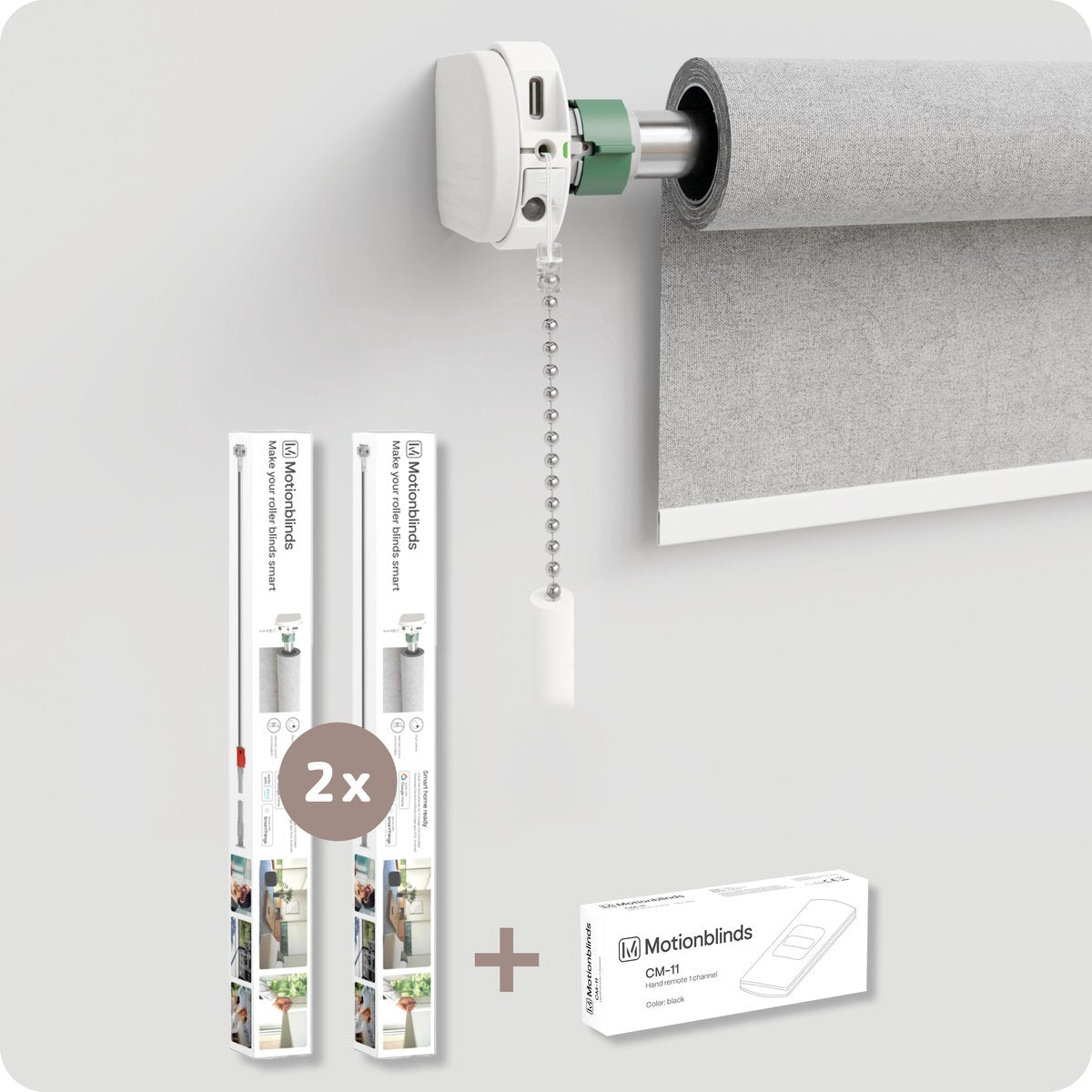 Kit de actualización Motionblinds - persianas enrollables inteligentes - motor de cortina universal - persiana enrollable eléctrica - persiana enrollable automática - paquete de 2 - control remoto - blanco