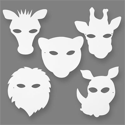 Creativ Company Jungled animal masks, H: 22.5-25 cm, B: 20.5-22.5 cm, 230 gr, white, 16 piece 1 box