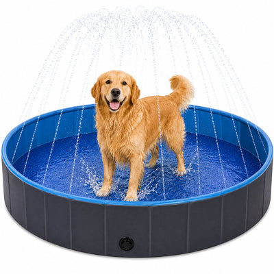 Piscina para perros Flamingo - piscina para perros con aspersores - 160 x 30 cm - azul gris oscuro - piscina grande plegable con chorros de agua - aspersor