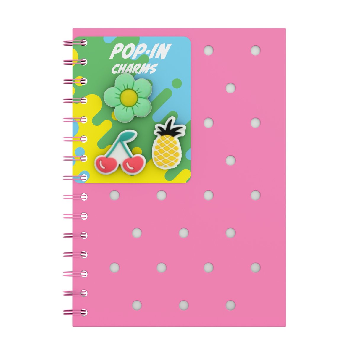 Cuaderno a5 Qc color silicona rosa neón - a rayas - con alfileres