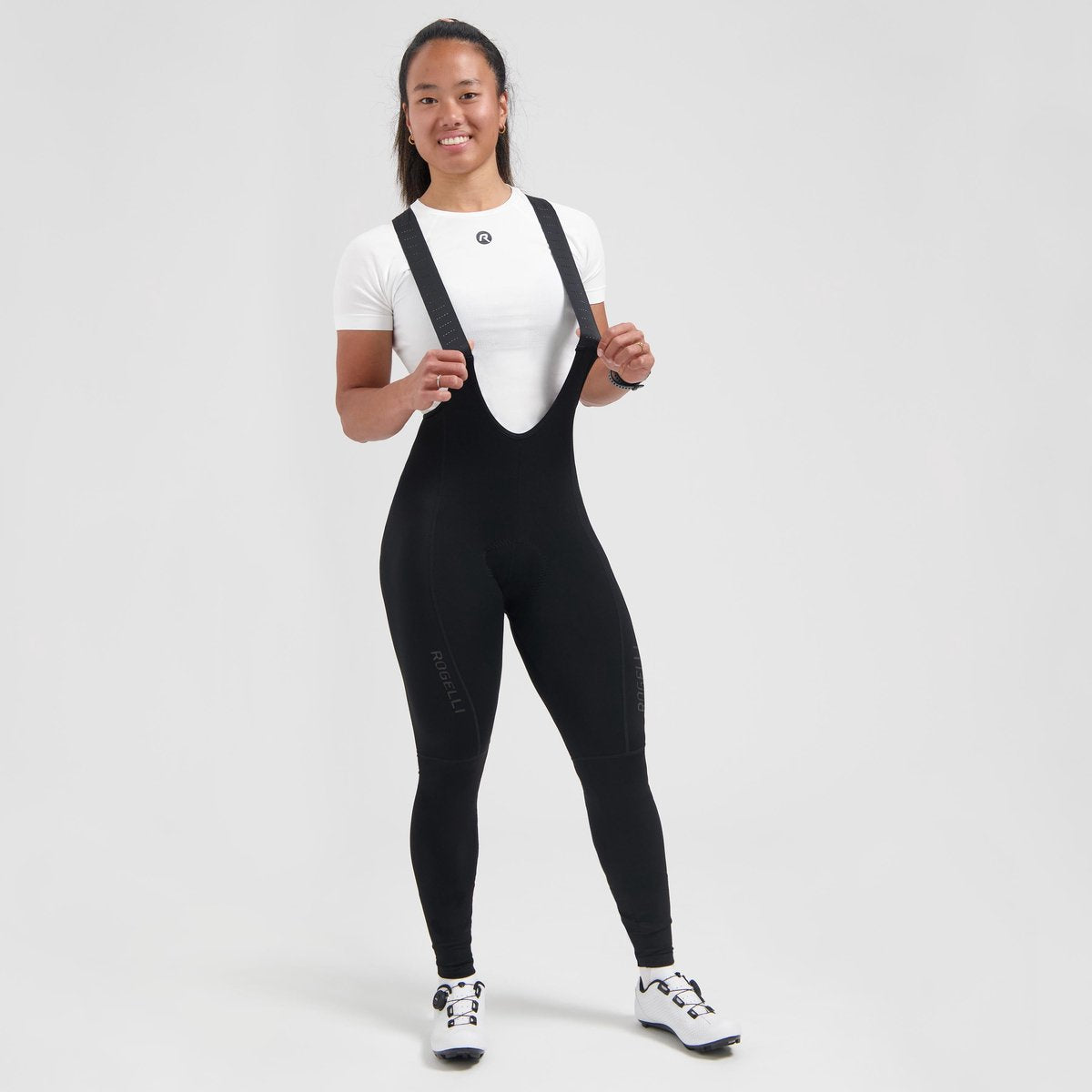 Rogelli essential lange fietsbroek dames - zeem en bretels - zwart - l