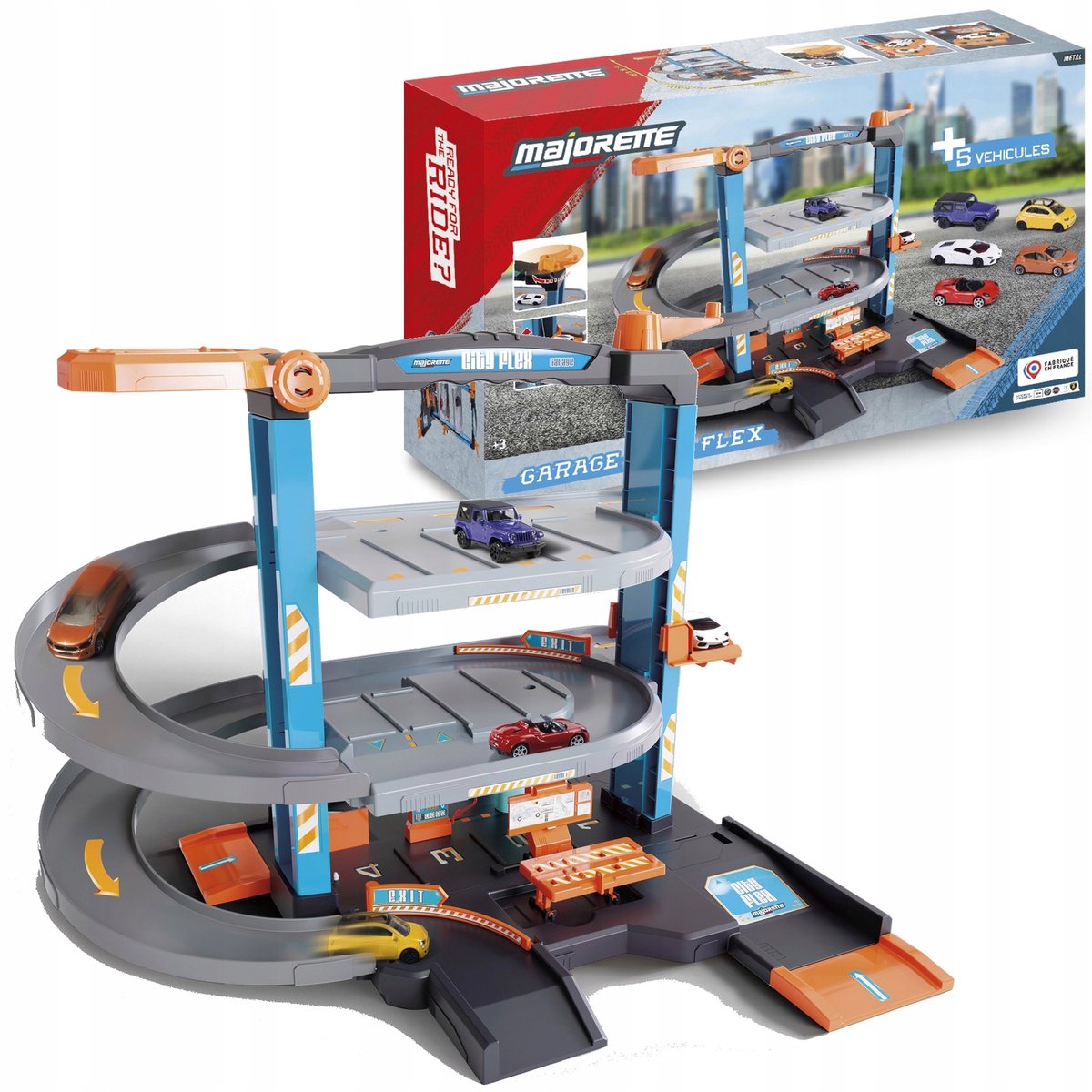 Aparcamiento flexible urbano Majorette con 5 coches urbanos - más de 3 años