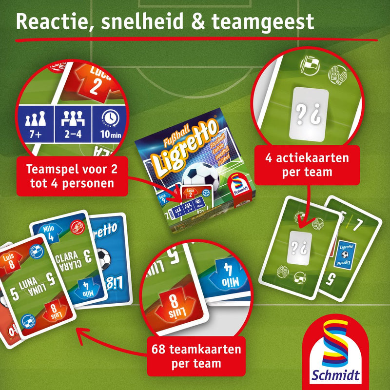 Schmidt ® - ligretto® fussball - fútbol - juego de cartas - juego de reacción rápida - a partir de 7 años - 2-4 jugadores