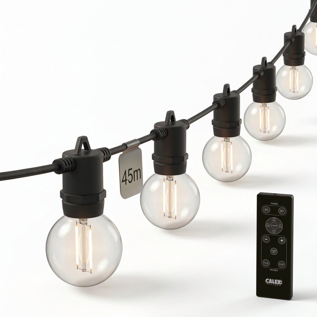 Cable de luz Calex vista 45m - para exterior - cadena de luces con 75 luces - luz blanca cálida - iluminación de jardín con control remoto - luces navideñas