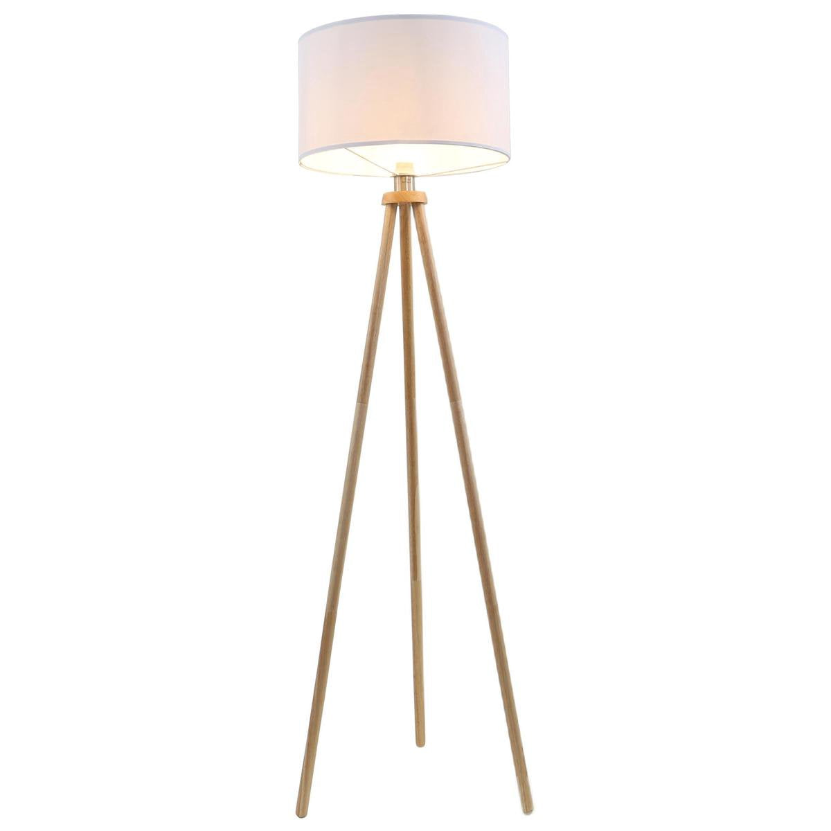Briloner - vloerlamp scandi - stoff en hout - woonkamer lamp - witte staande lamp - e27 fitting - h: 148cm - ø45.5cm