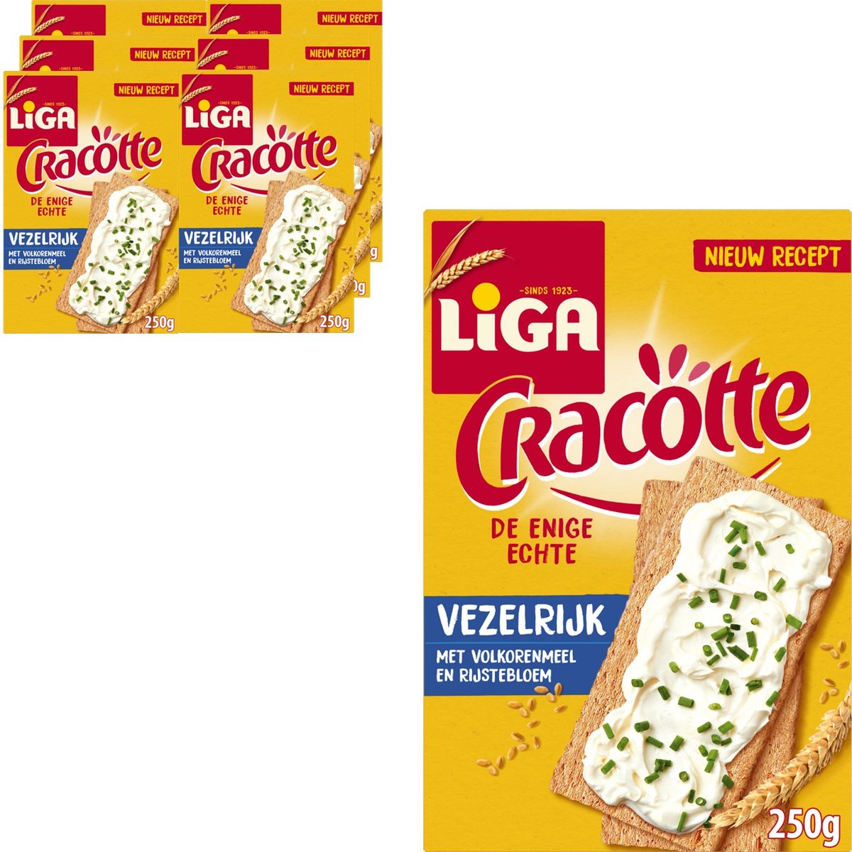 Liga cracotte galletas aireadas ricas en fibra 6 x 250 g - galletas saladas - sustitutos del pan - alto en fibra - desayuno
