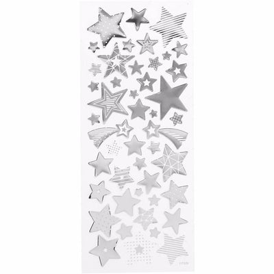 Adesivi aziendali Creativ, stelle, foglio 10x24 cm, ca. 52 pezzi, argento, 1 foglio