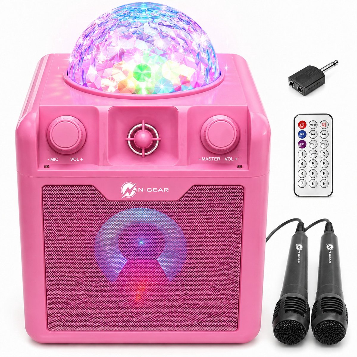N-gear disco block 410 - altavoz bluetooth - set de karaoke - party box con 2 micrófonos - rosa