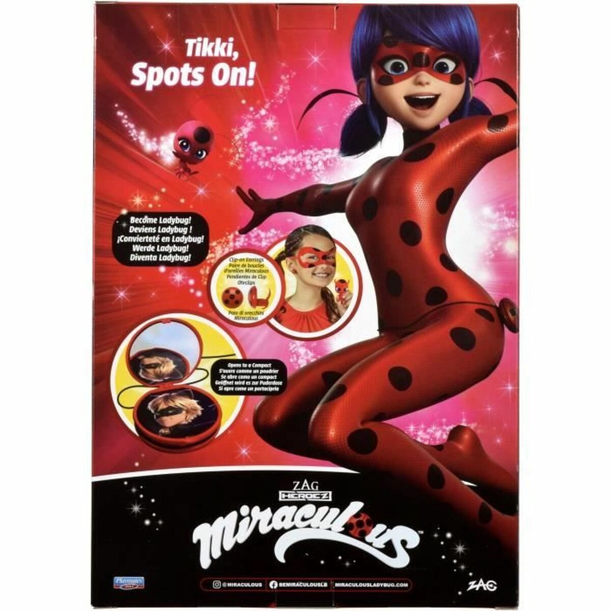 Bandai - Miraculous Ladybug - Set di trasformazione - Costume da coccinella - Maschera specchio Yoyo Orecchini Kwami Tikki - Costume miracoloso e accessori - Giocattoli per bambini 4+ - P50604
