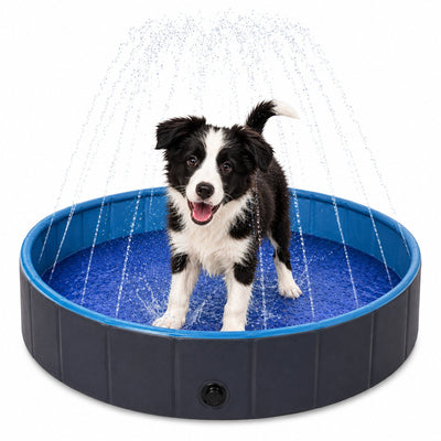 Piscina para perros Flamingo - Piscina para perros con aspersores - 80 x 20 cm - Azul gris oscuro - Piscina plegable con aspersores de agua - Aspersor