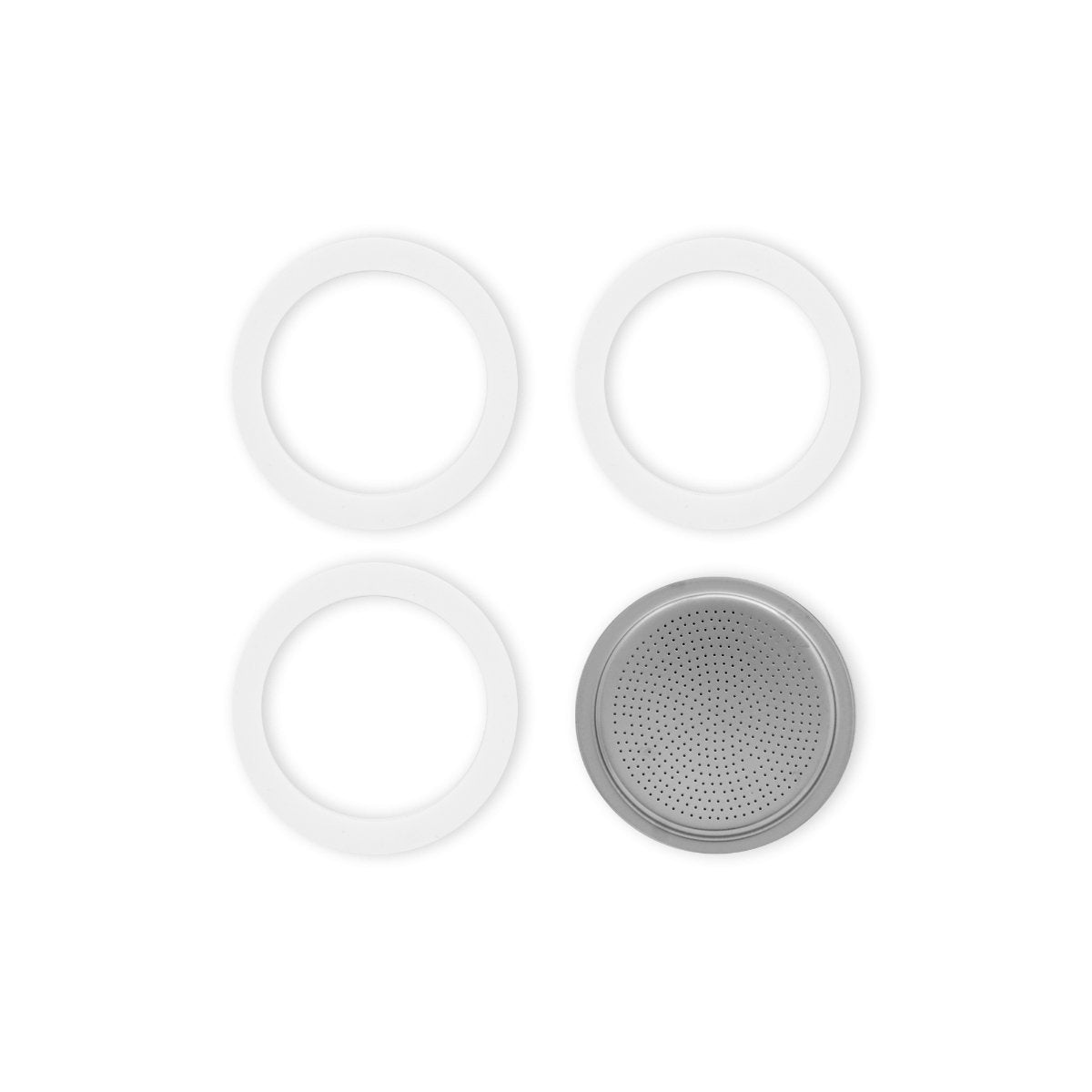 Placa filtrante Bialetti + anillo de silicona 4 cabezales – repuesto original – apto para cafeteras de acero inoxidable