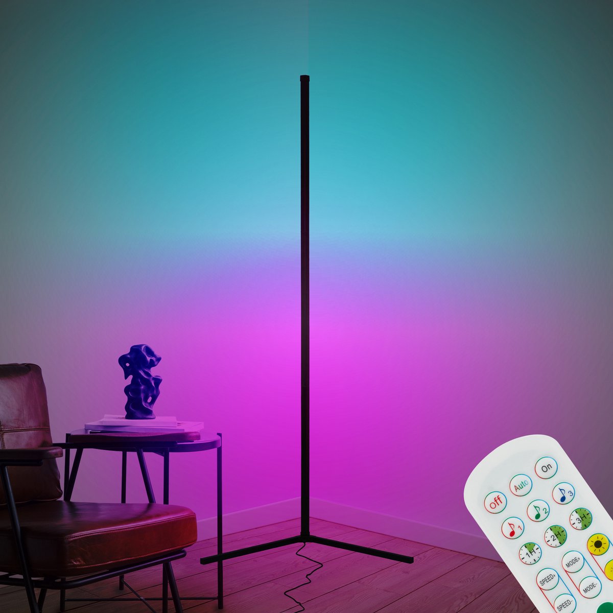B.K.licht - Lampada da terra a LED - Illuminazione d'atmosfera RGBIC - Lampada da terra con telecomando - Dimmerabile - Luce colorata - H: 143 cm