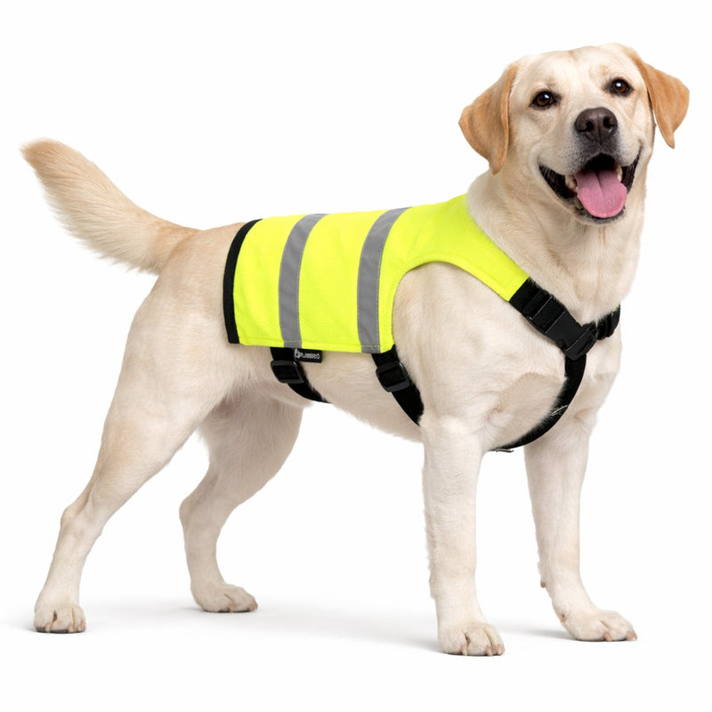 Abrigo para perros Flamingo - amarillo wasyl fluo - chaleco reflectante de seguridad - ajustable - cierre de clic - talla XL - a:51cm b:60-68cm c:87.5-112.5cm d:80-111cm