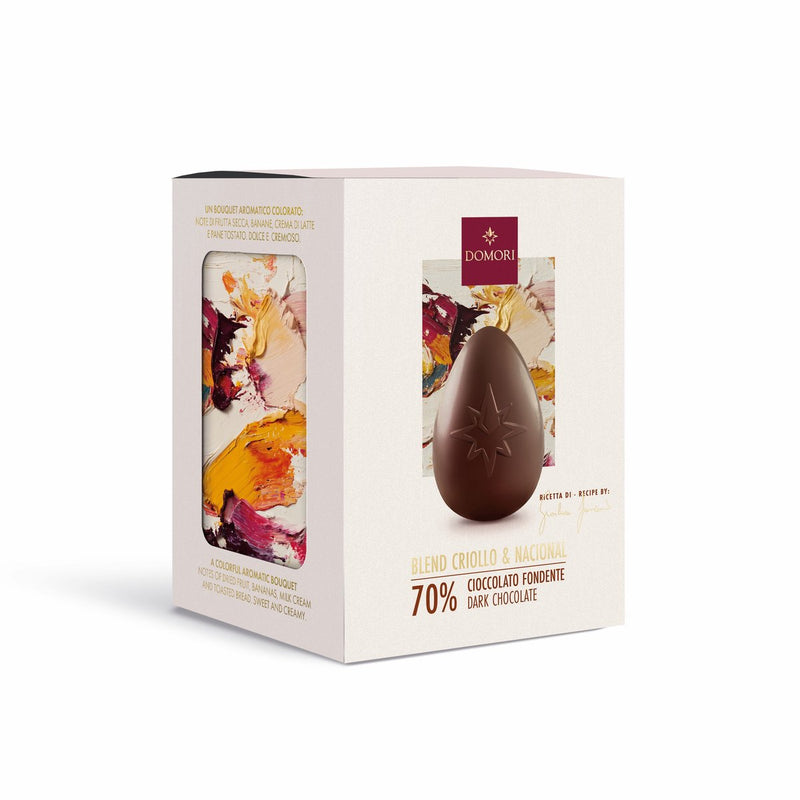 Domori - gianluca franzoni uovo di pasqua di cioccolato fondente lusso 70% cacao – uovo di cioccolato fondente ecuador criollo – regalo di cioccolato premium con sorpresa – 70 g
