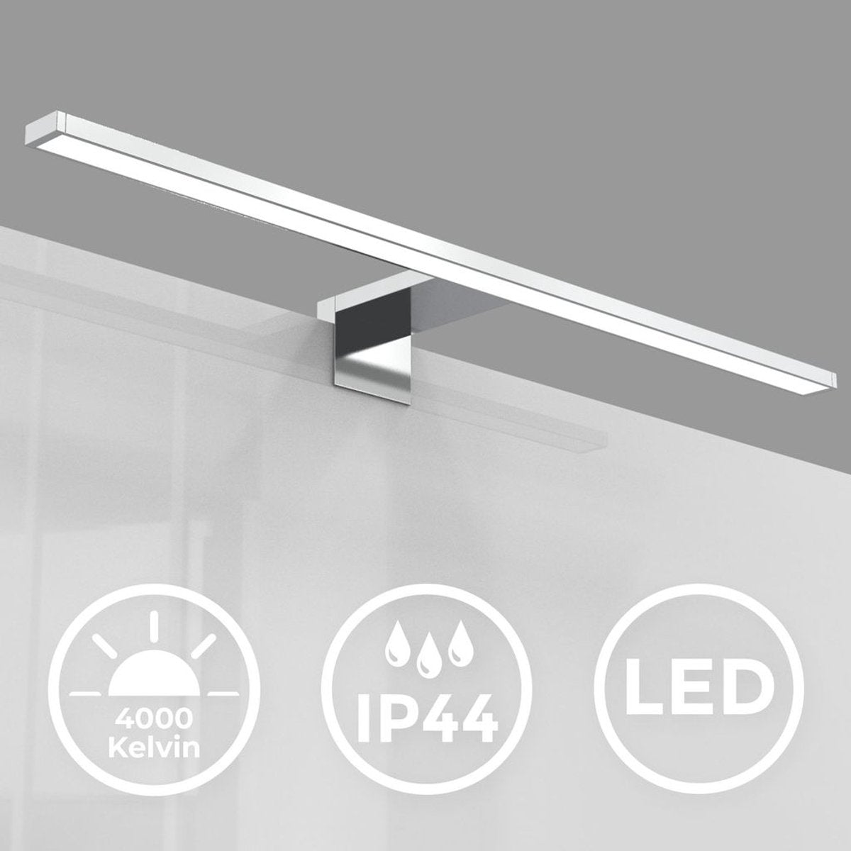 B.k.licht - lampada da specchio led - lampada da parete colore cromo - illuminazione bagno - l: 60cm - ip44 - 4.000k - 8w