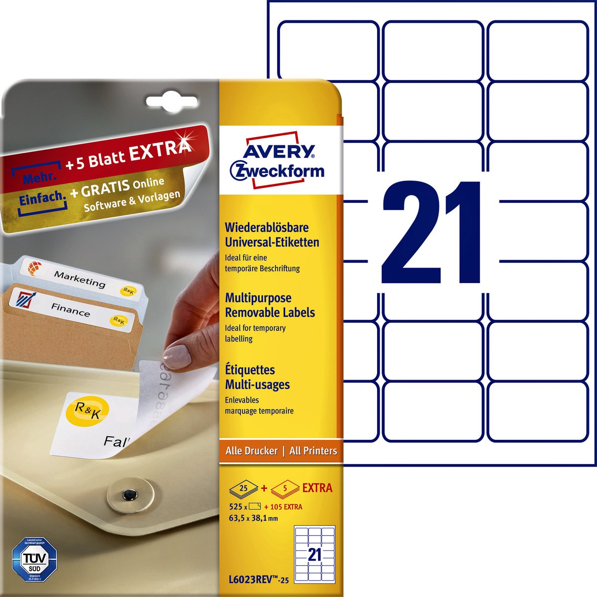 Etichette riadesive Avery Zweckform L6023-25 bianco