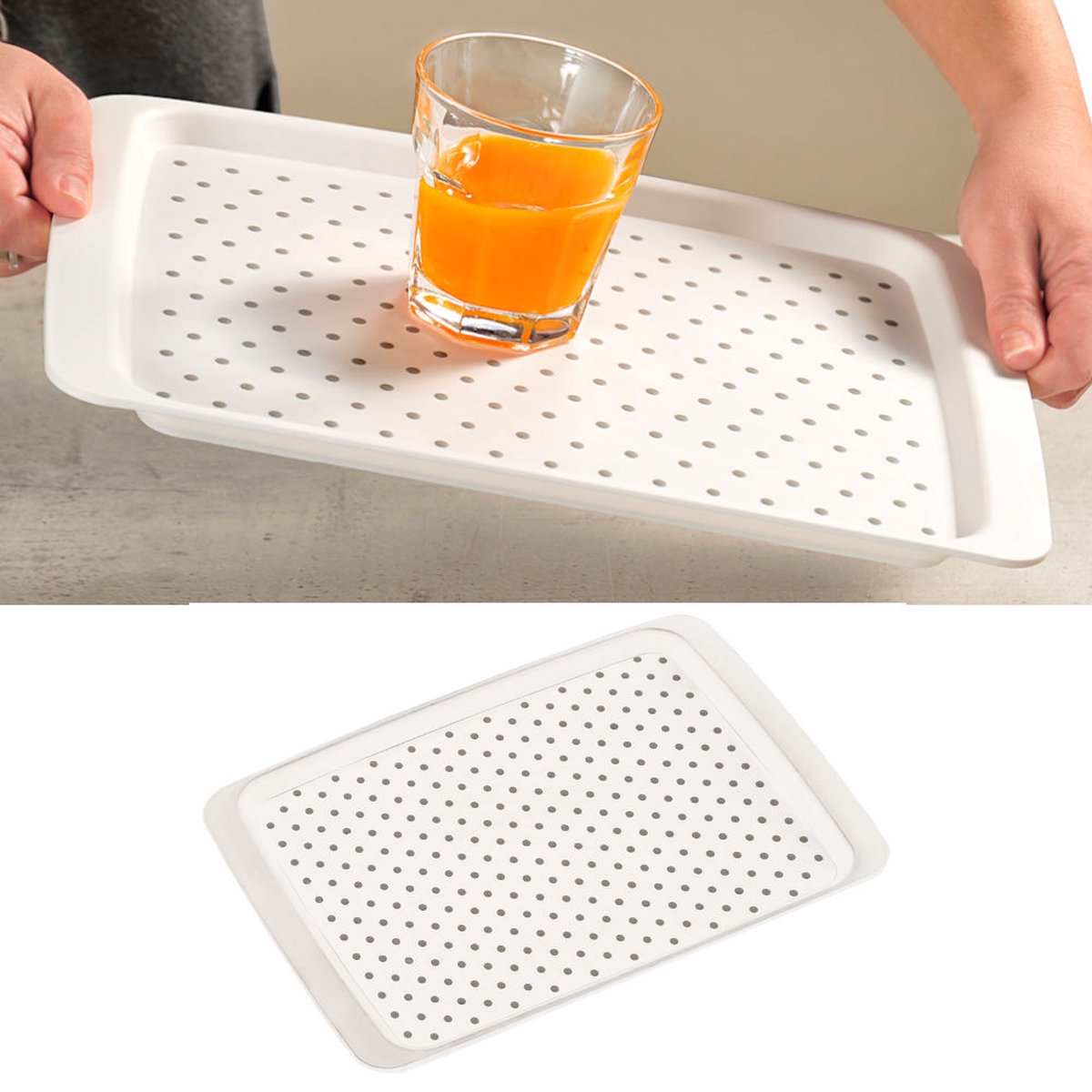 Kesper rectangular tray - anti-slip tray - deep tray with anti-slip - 35 x 26 x 2 cm - color: white