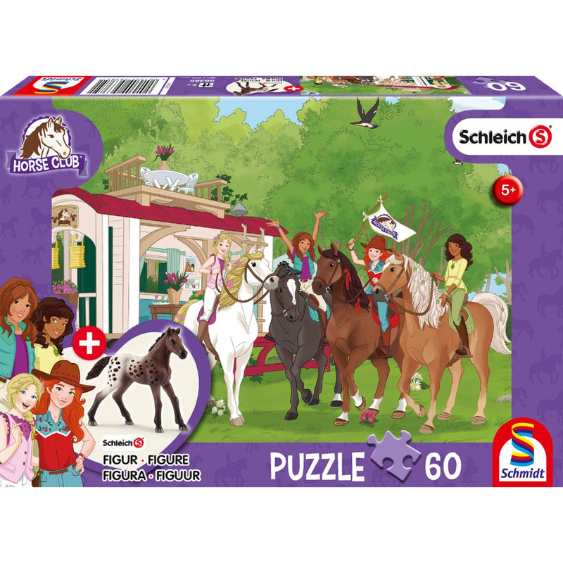 Schmidt - rompecabezas - reunión del club de caballos en la caravana - caballos - schleich - 60 piezas + figura original - niños - a partir de 5 años