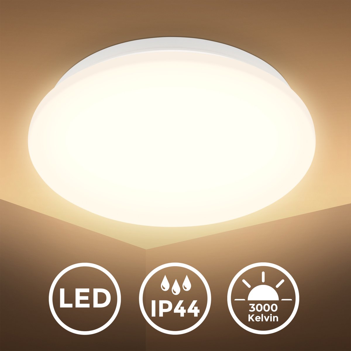B.K.licht - Lámpara de techo LED con detector de movimiento - iluminación del baño - 27x6 cm (dxh) - blanco