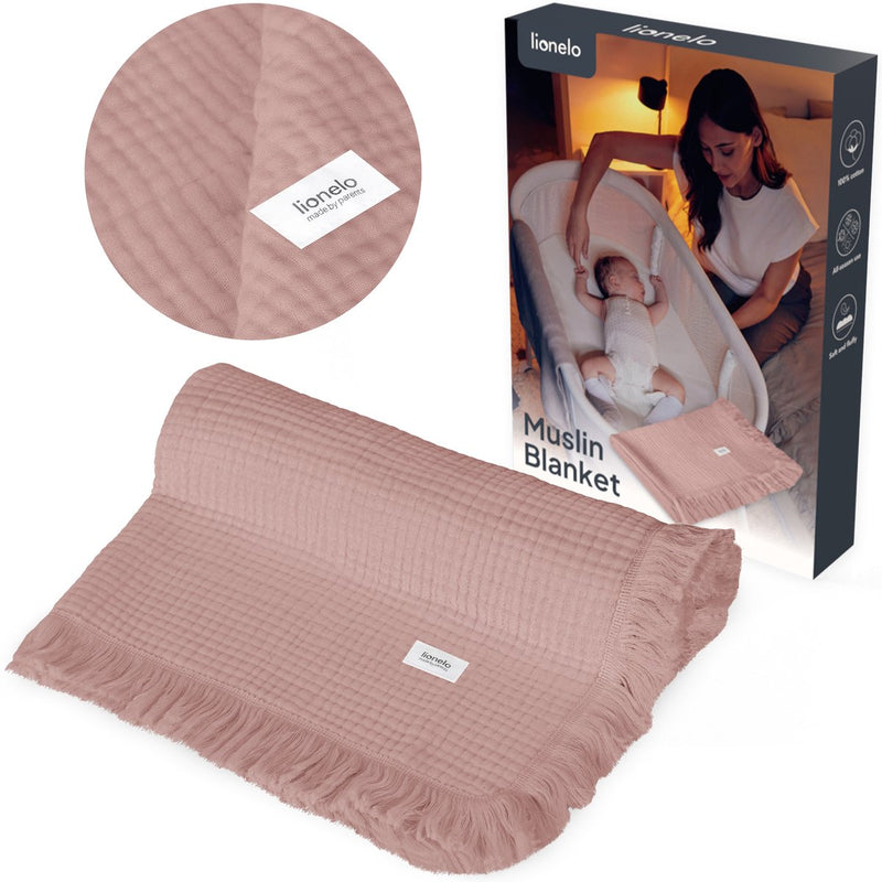 Lionelo manta de muselina manta de muselina 70×100 cm – manta de bebé de algodón de 6 capas – suave y transpirable – para todas las estaciones – con flecos decorativos – toalla de baño envolvente – embalaje de regalo