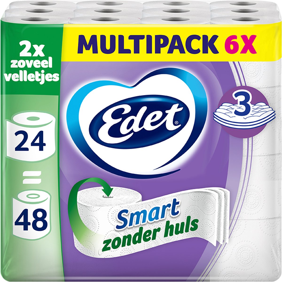 Papel higiénico inteligente Edet - 3 capas - 24 maxi rollos sin funda = 48 rollos