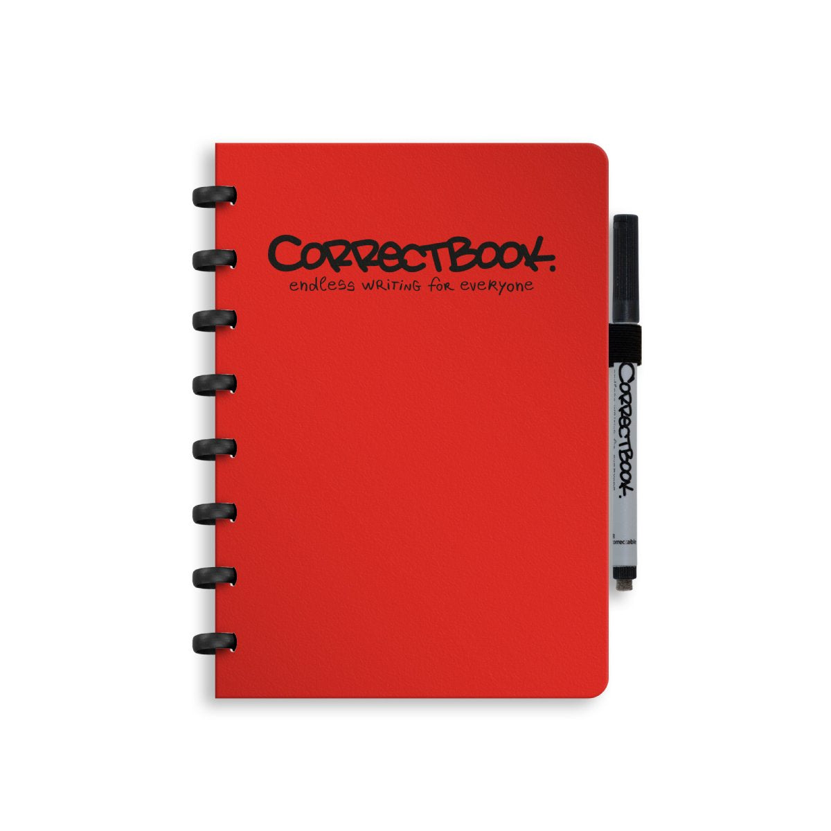 Cuaderno borrable Correctbook a5 - cuaderno reutilizable - rojo horizonte - rayado - incluye toallita para bolígrafo - se puede complementar con páginas adicionales