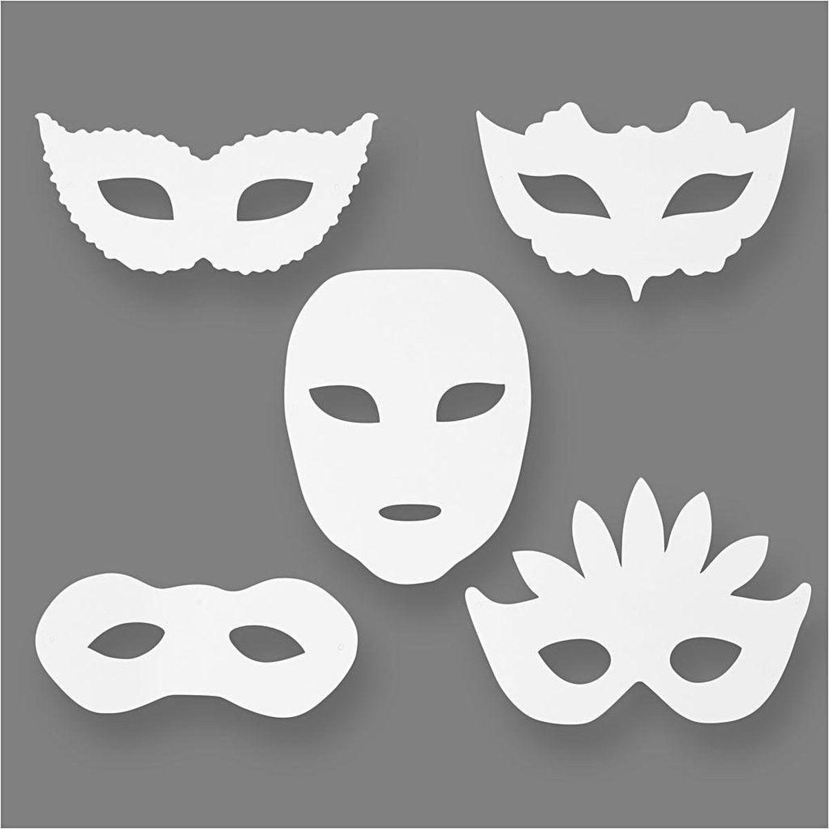 Creativ Company Theater Masks, H: 8.5-19 cm, B: 15-20.5 cm, 230 gr, white, 16 piece 1 box