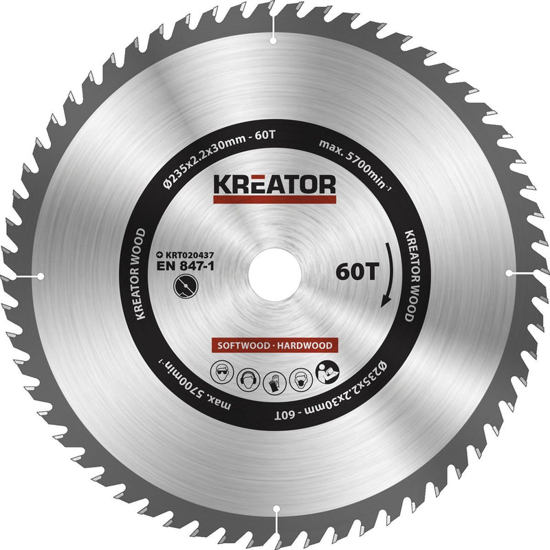 Kreator krt020437 hoja de sierra madera ø235mm 60t