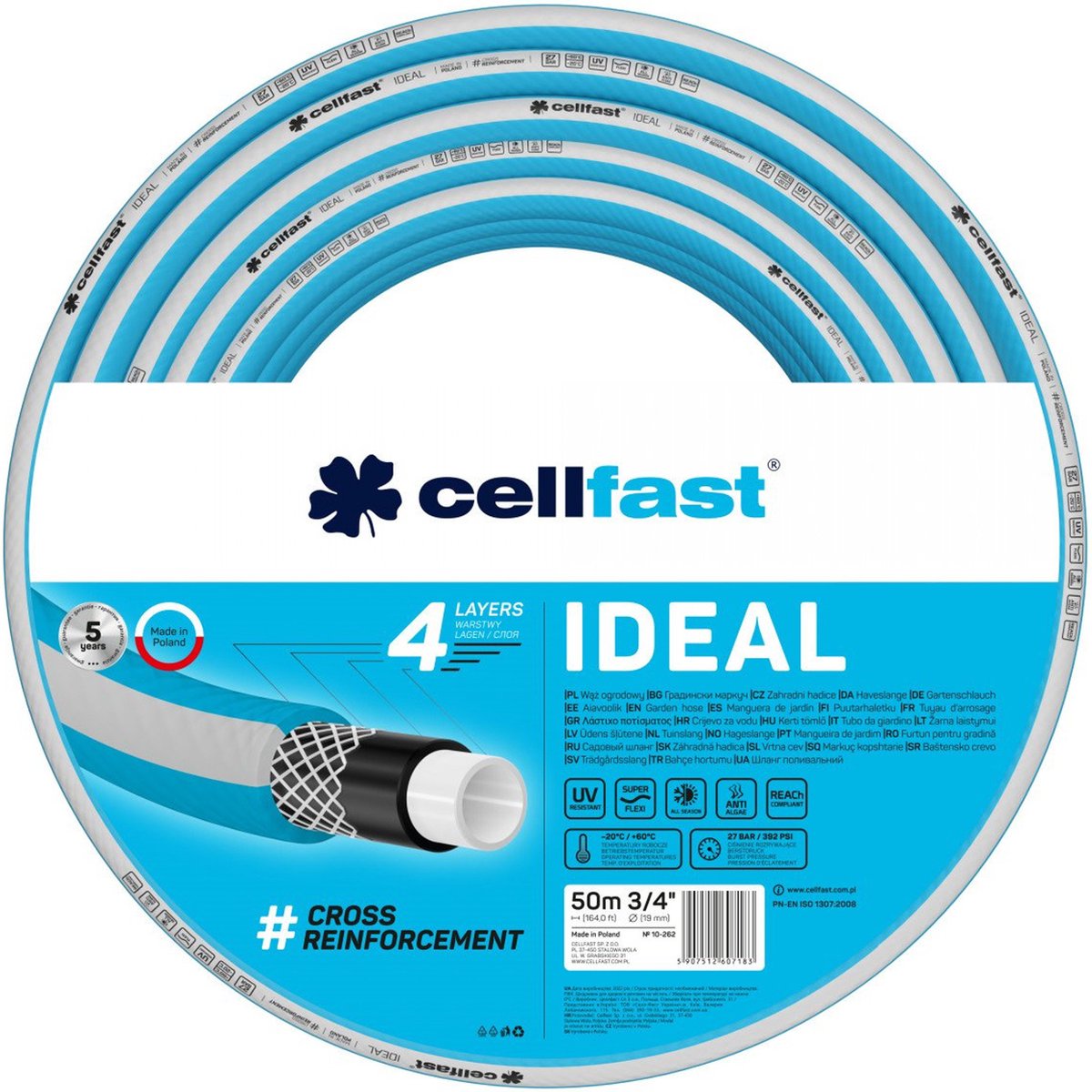 Cellfast ideal - tubo da giardino 4 strati - 3 4 - 50 m - blu