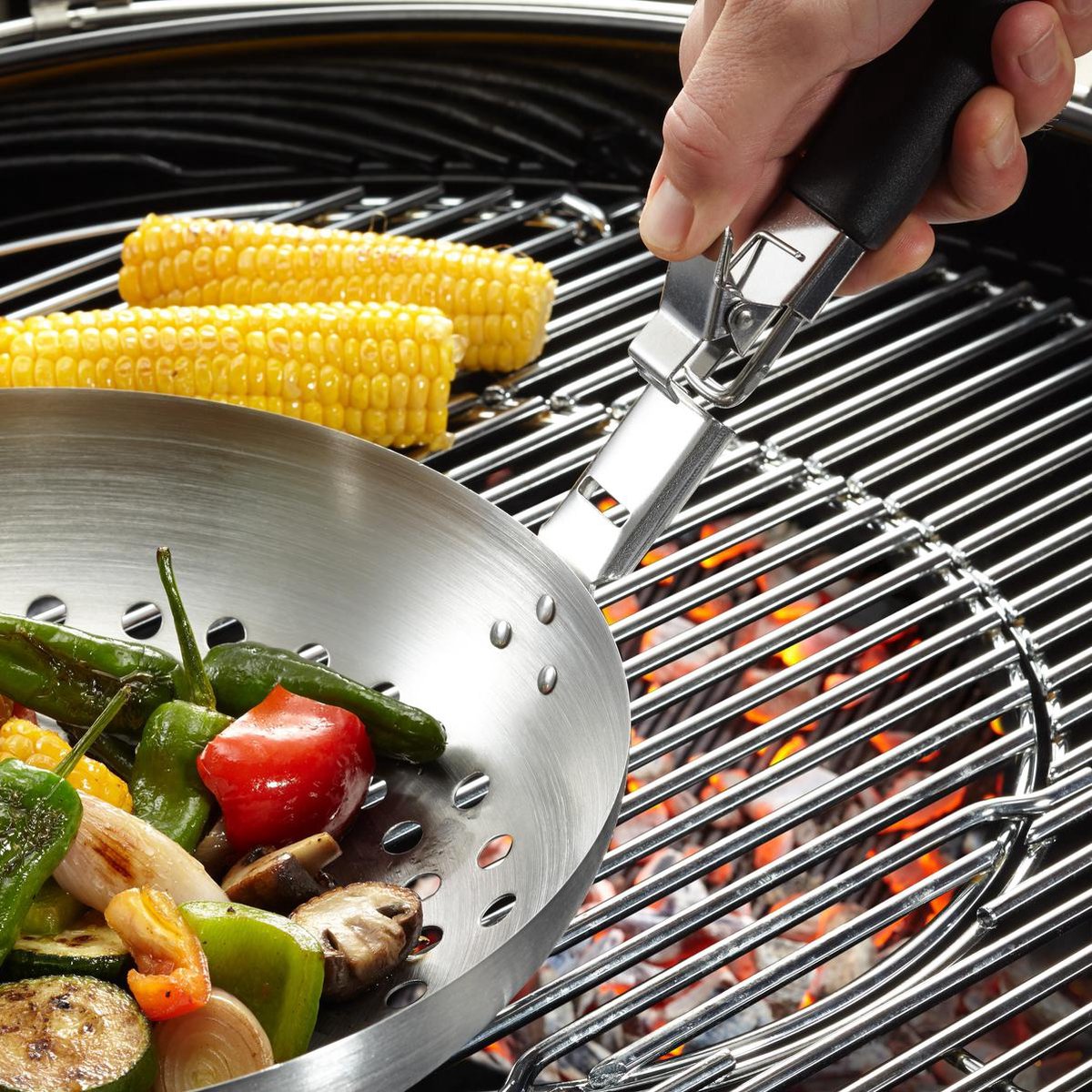 Wok para barbacoa Gefu - wok con parrilla perforada - bandeja para barbacoa de acero inoxidable - ø 30 cm
