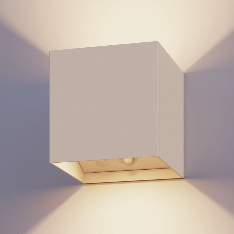 Calex volterra aplique recargable cubo - recargable - iluminación de jardín up down - moderno - luz blanca cálida - para interior y exterior - impermeable - fácil instalación - batería e inalámbrico - USB-C - sensor de movimiento - arena