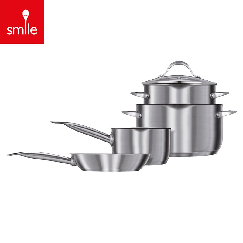 Set di padelle per induzione Smile con rivestimento antiaderente - pentole per tutte le fonti di calore - set di 4 padelle compresi coperchi