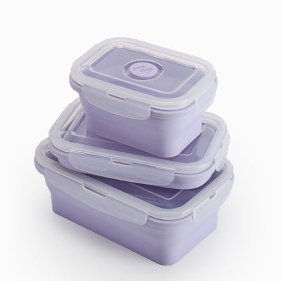 Set portapranzo Muitomas - 3 pezzi - silicone - pieghevole - con coperchio - adatto al microonde, alla lavastoviglie e al congelatore - viola