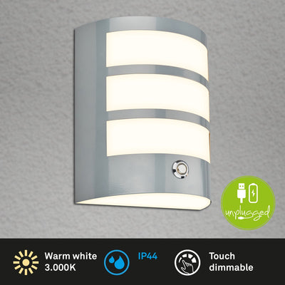 Briloner - led wandlamp oplaadbaar - dimbaar buitenverlichting - met timer - 18 x 15 x 7 cm - mat chroom