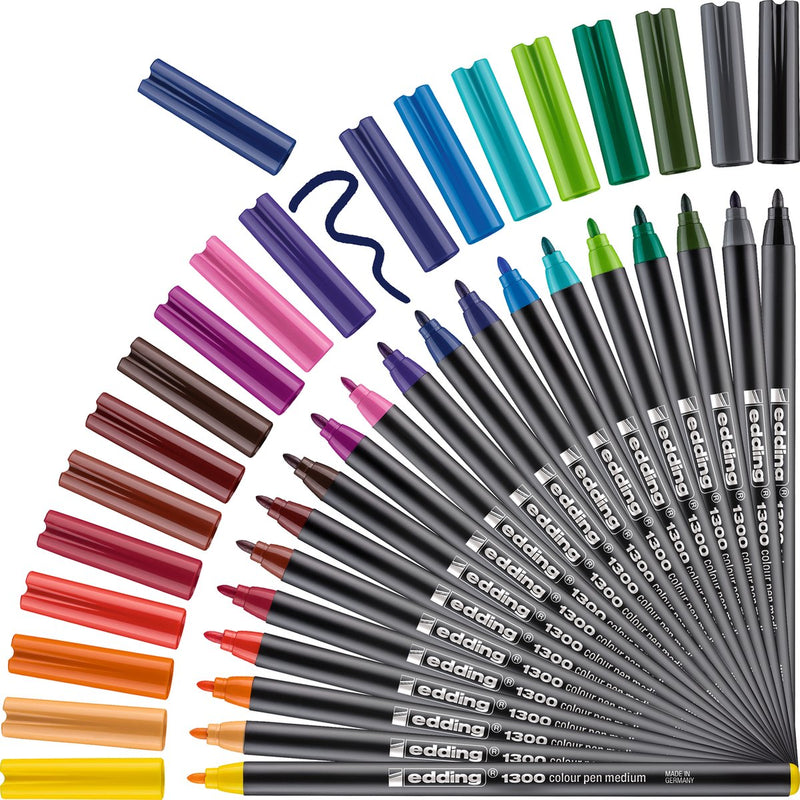 Set pennarelli Edding 1300 anni '20 - 20 pezzi in diversi colori - punta rotonda 2 mm - per scrivere e disegnare e per lavorare con impaginazione su carta leggera colorata - scrivere su biglietti d'auguri, cartoline o appunti, tra le altre cose