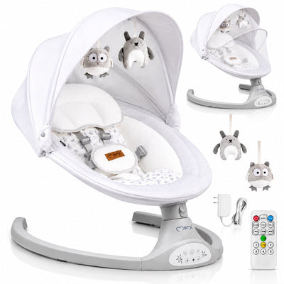 Momi kenani - elektrische babyschommel - bluetooth - afstandsbediening - 5 schommelsnelheden - lichtgrijs
