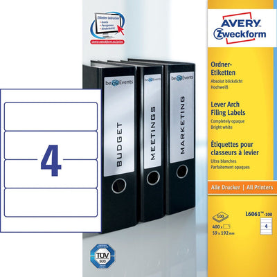 Avery folder spine labels, white, 192.0 x 59.0 mm, permanent adhesive