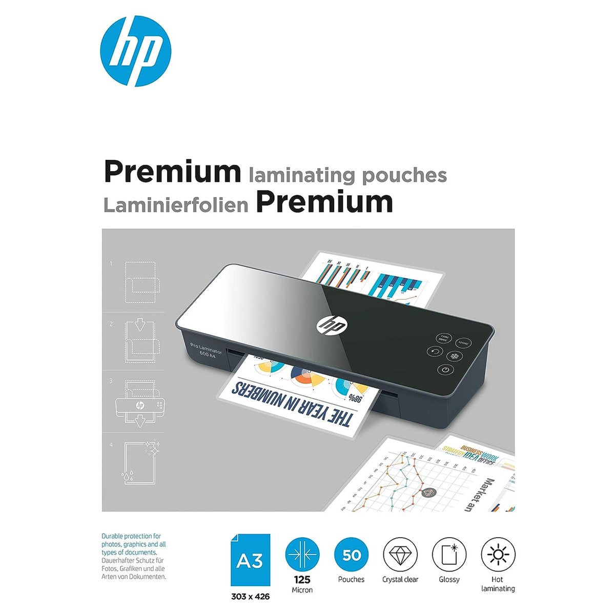 HP 9127 películas de laminación premium a3 - bolsas de laminación para laminación en caliente - brillante - 125 micras - 50 piezas