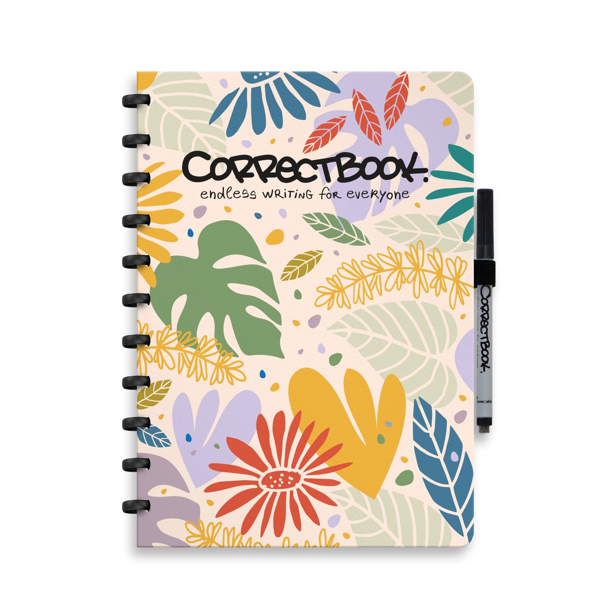 Quaderno cancellabile Correctbook A4 - bellezza botanica - a righe - quaderno riutilizzabile - inclusa salvietta per penna - può essere integrato con pagine extra