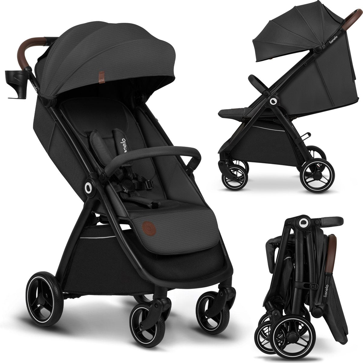 Lionelo ingrid buggy - kinderwagen tot 22 kg - auto-folding systeem - 360° eva wielen - xxl luifel met upf50+ - verstelbare rugleuning en voetsteun - panoramisch ventilatiepaneel - bekerhouder en mand
