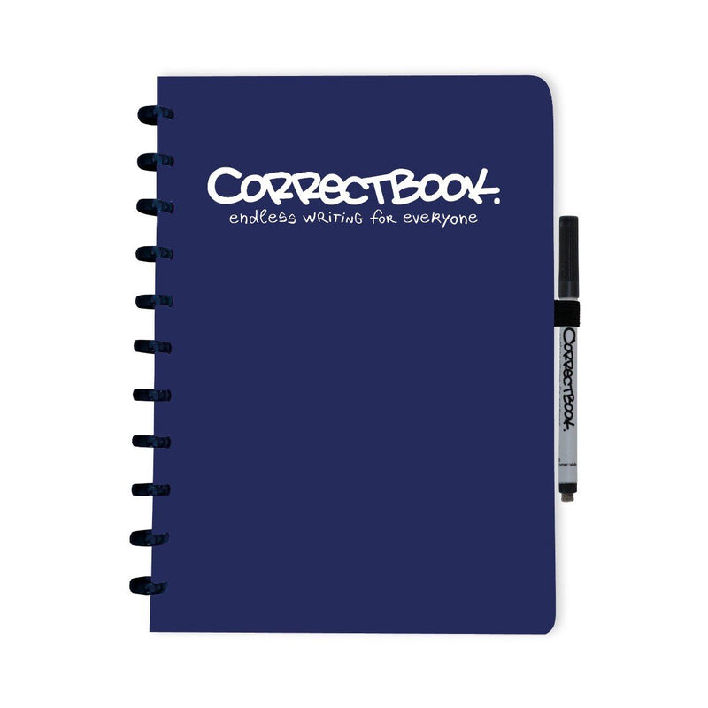 Quaderno cancellabile Correctbook A4 – quaderno riutilizzabile – blu notte – vuoto – inclusa salvietta per penna – può essere integrato con pagine extra