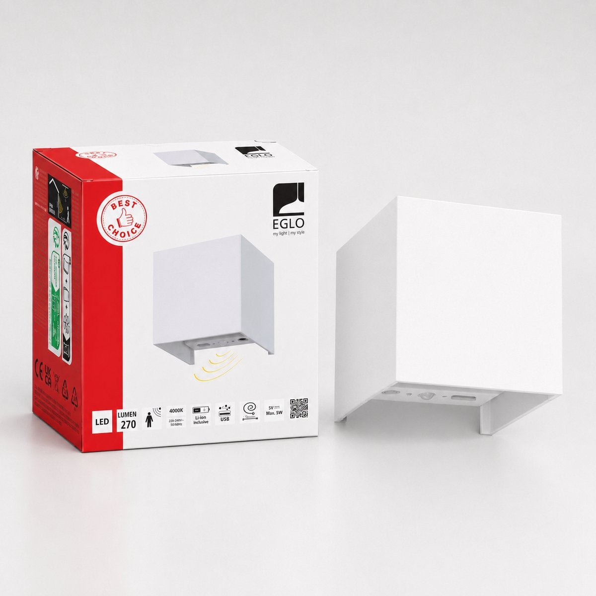 Aplique de exterior Eglo rincine - sensor - recargable (hasta 72 horas de luz) - 10 cm - blanco - inalámbrico - regulable