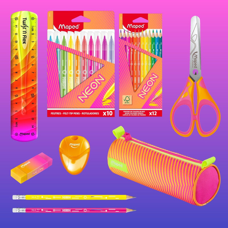 Pacchetto Maped Office Maped Neon XL: set da disegno completo con astuccio, matite, pennarelli e forbici