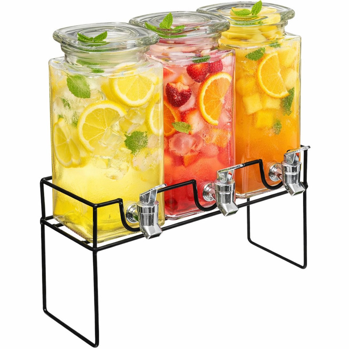 Distributore di bevande Secret de gourmet rubinetto per limonata - 3x - vetro - 1,5 litri - in supporto - distributore di succhi - distributore di bevande
